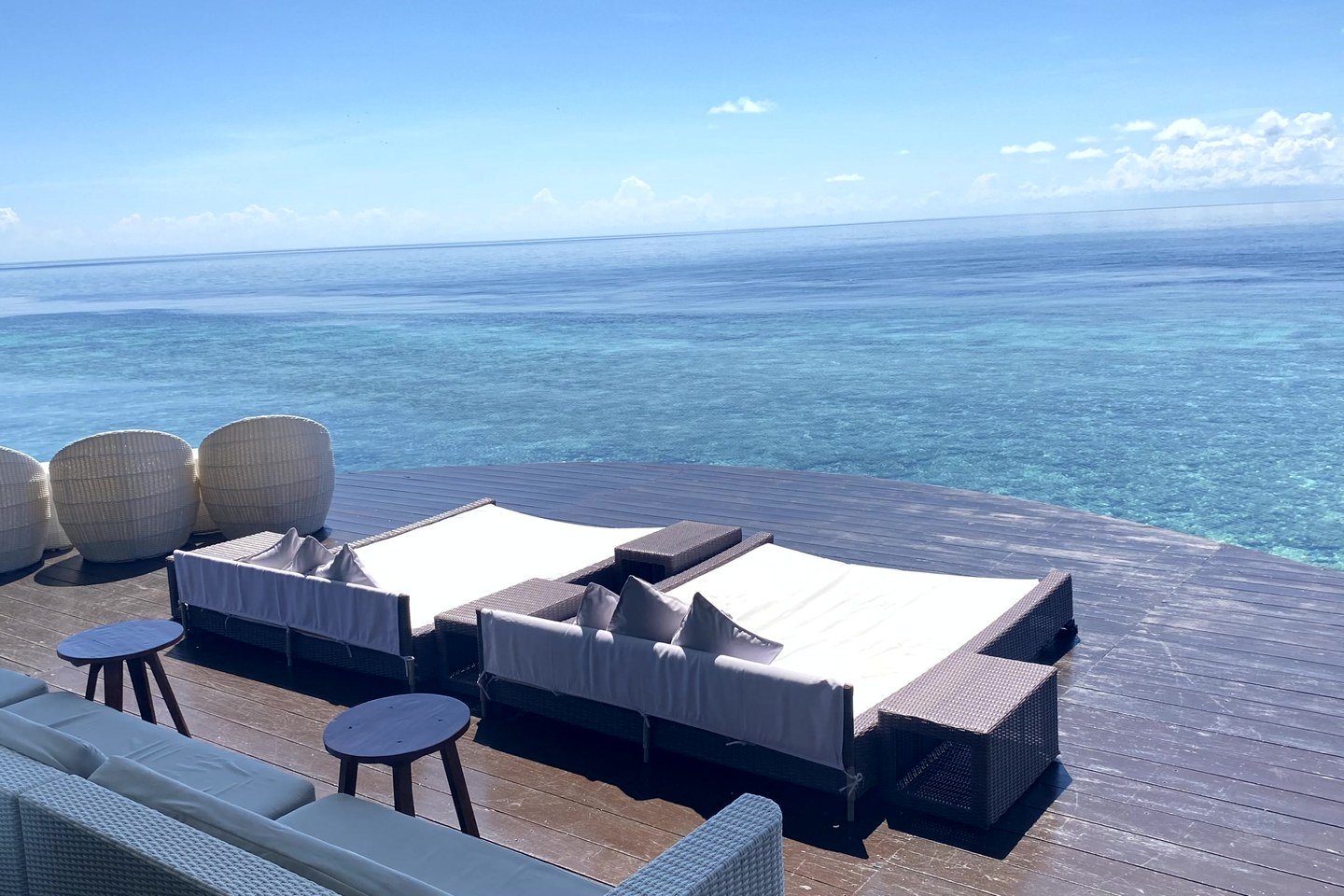 A daybed at Samamea overlooking the open water around Maratua.